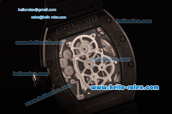 Richard Mille RM036 ST28-UP Automatic PVD Case with Black Rubber Strap Numeral Markers and Skeleton Dial - 7750 Coating - Click Image to Close